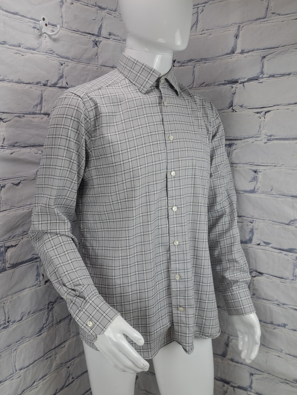 Eton Men's Slim Fit Dress Shirt Gray Check Soft Cotton Size 43 EU 16.5x34.5